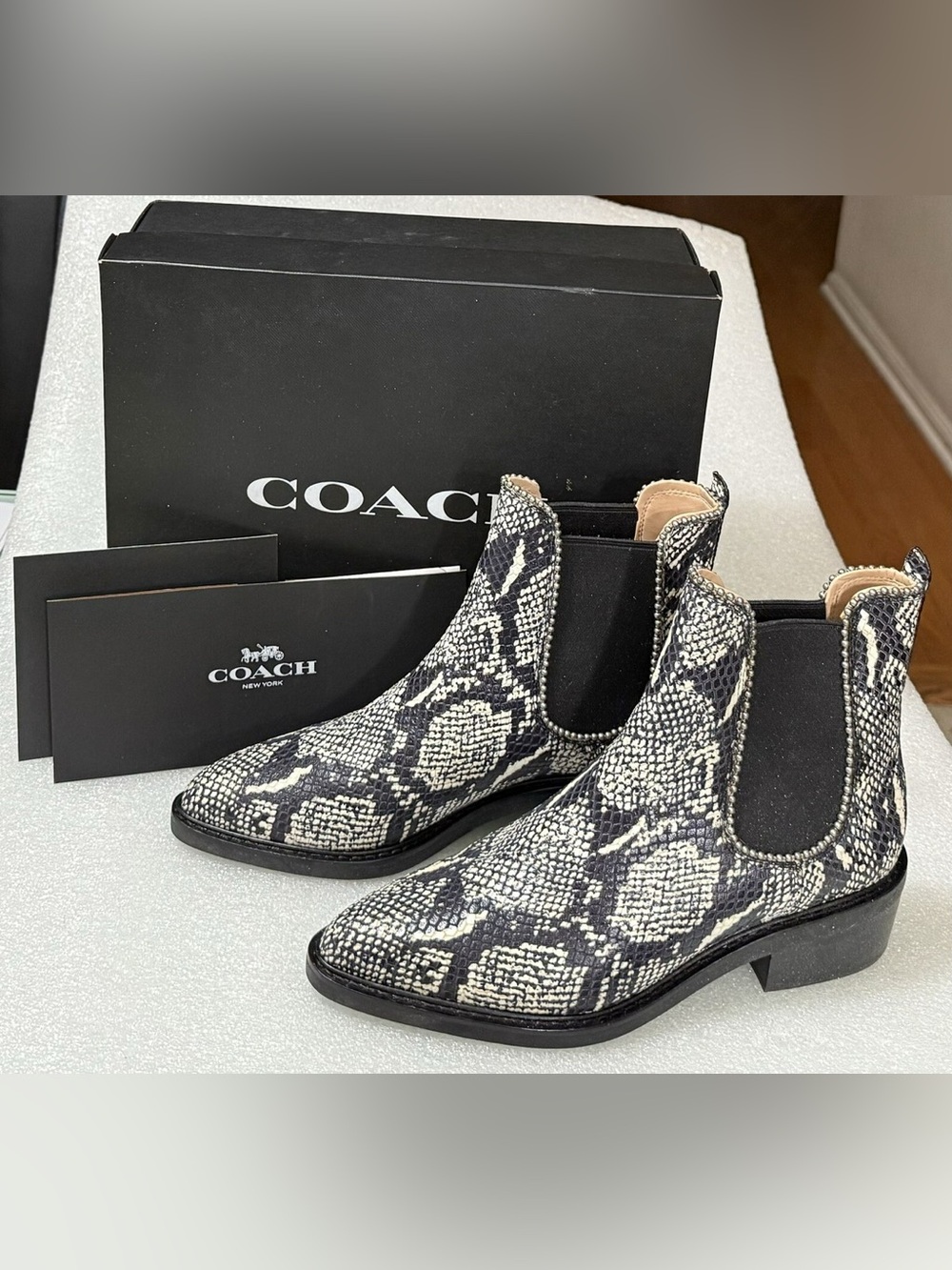 Coach Pointed-Toe Snake-Print slide-on Ankle Boots Western Festival